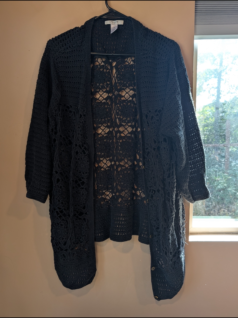 Liz Claiborne Black Crochet Open-Front Cardigan
